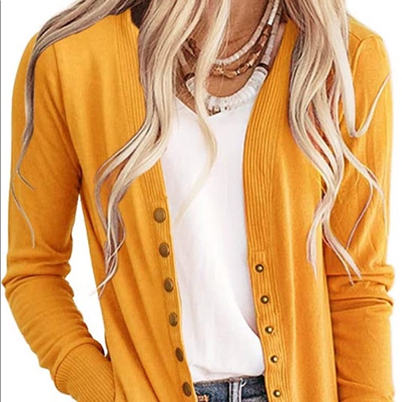 Mustard Yellow Snap Cardigan Sweater 